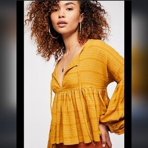 Free People Beaumont Mews Golden Peplum Crop Top